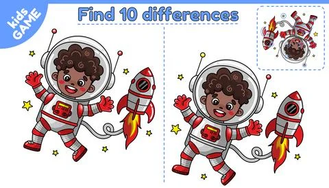 Game Find differences with astronaut afro american Stock Illustration