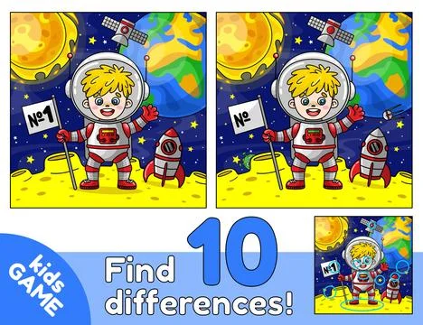 Game Find differences with astronaut boy on moon Ilustração Stock