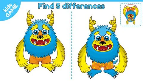 Game find differences cartoon monster-1 Stock Illustration
