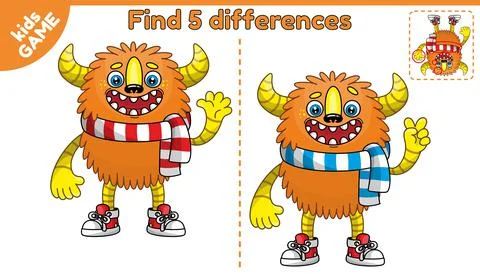 Game find differences cartoon monster-2 Stock Illustration
