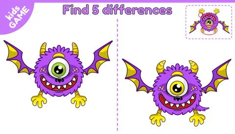 Game find differences cartoon monster-3 Stock Illustration