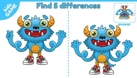 Game find differences cartoon monster-6 Stock Illustration