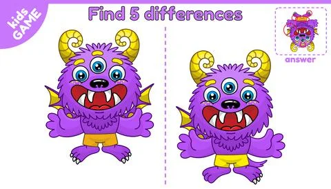 Game find differences cartoon monster-5 Stock Illustration