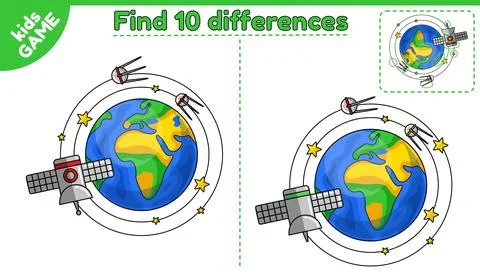 Game Find differences with planet Earth in space Stock Illustration