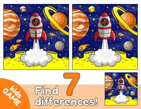 Game Find differences with space rocket launch Stock Illustration