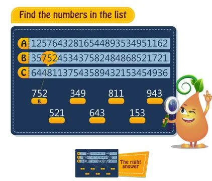 Game find the numbers in the list Stock Illustration