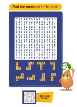 Game find the numbers in the table 스톡 일러스트