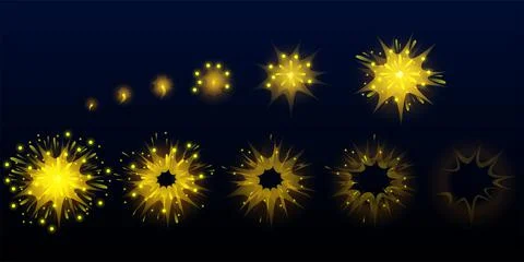 Game firework, yellow explode effect burst sprites Stock Illustration