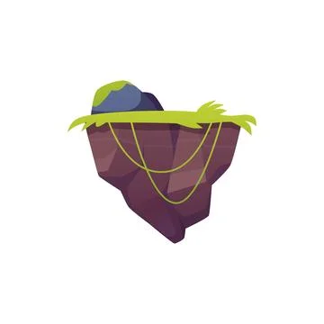 Game floating stone platform with green grass for design use. Stock Illustration