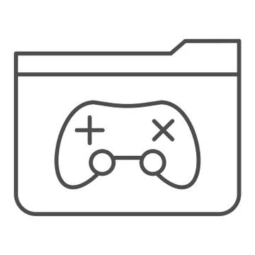 Game folder thin line icon. Folder with game pad vector illustration isolated on Illustrazione stock