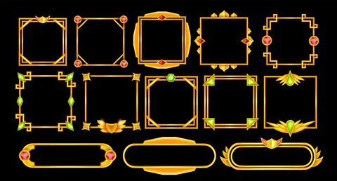 Game frame vector set, avatar UI medieval ancient fantasy RPG gold border Stock Illustration