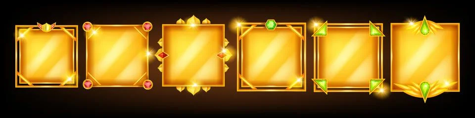 Game frame vector set, avatar UI fantasy RPG gold border Stock-Illustration