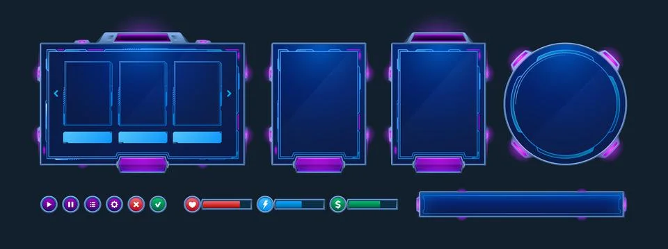 Game frames and buttons in sci fi style Stock Illustration