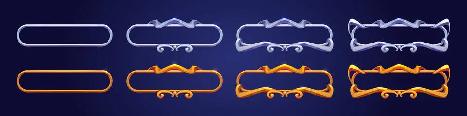 Game frames, silver and gold ui borders evolution Stock Illustration