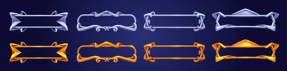 Game frames, silver and gold ui borders evolution Stock Illustration