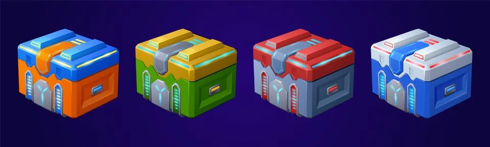 Game futuristic boxes, future technology chests イラスト素材