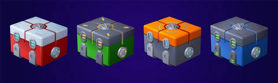 Game futuristic boxes, future technology chests イラスト素材
