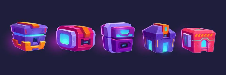 Game futuristic boxes, future technology chests イラスト素材