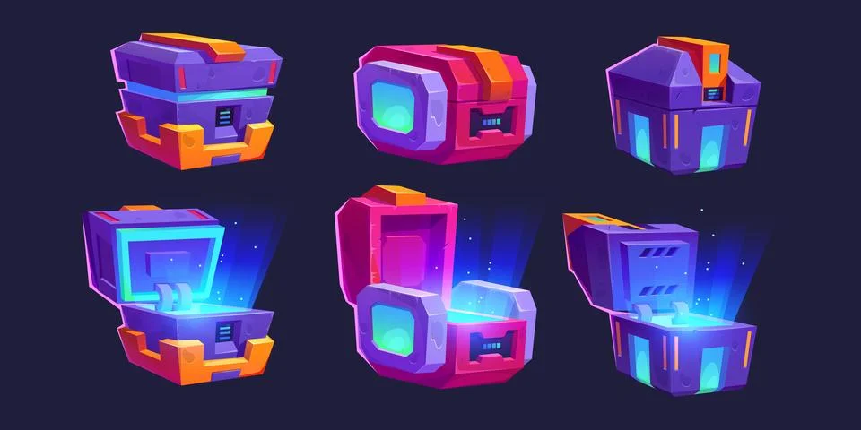 Game futuristic boxes, future technology chests Stock Illustration