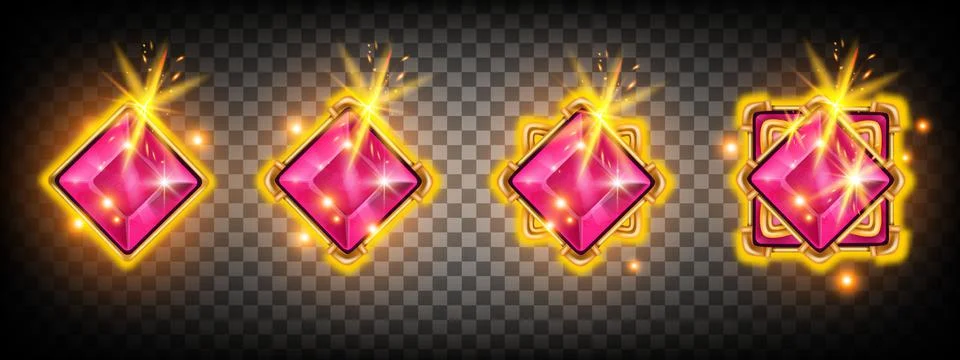 Game gem crystal stone vector set, UI jewel treasure achievement badge design Stockillustratie