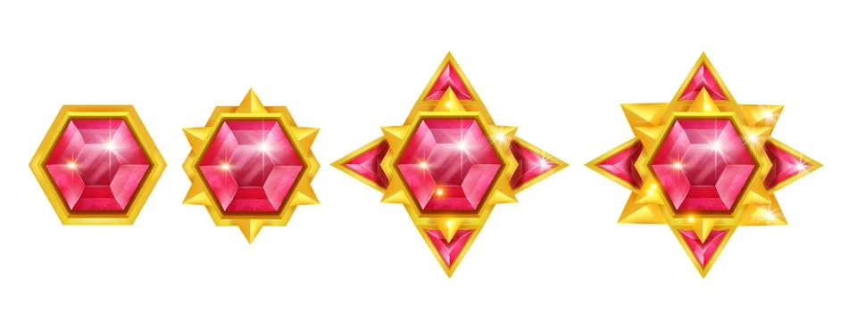 Game gem vector stone icon set, red crystal jewel treasure illustration kit Stock Illustration