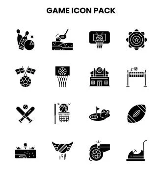 Game Glyph Set Icons Pack 스톡 일러스트