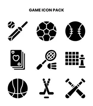 Game Glyph Set Icons Pack Stock Illustration