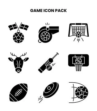 Game Glyph Set Icons Pack Stock Illustration