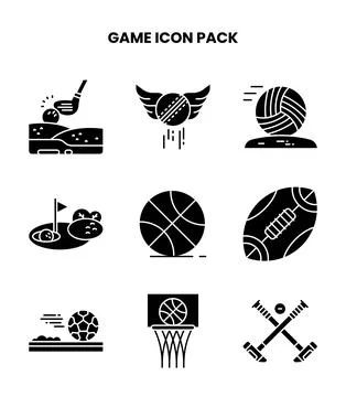 Game Glyph Set Icons Pack Stock Illustration