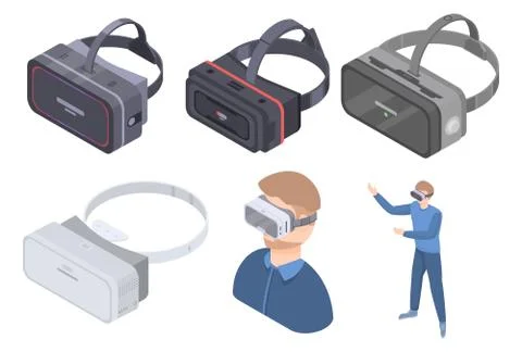 Game goggles icons set, isometric style Stock Illustration