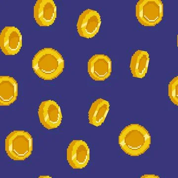 Game gold coin pattern. 8bit arcade pixel background. Abstract retro old icon Stock Illustration
