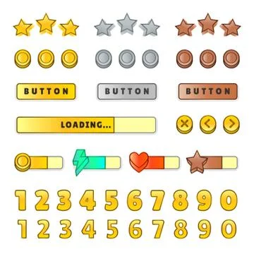 Game graphical user Interface GUI. Design, buttons and icons. Game ui kit Stock Illustration