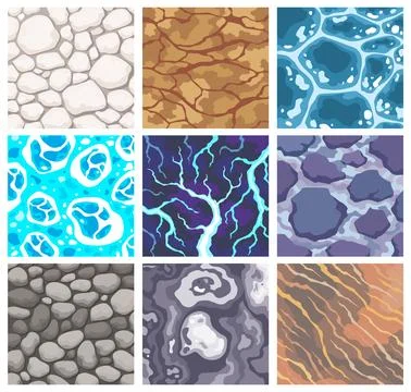 Game ground textures. Cartoon surfaces, dirt ground layers for game level design Stock Illustration