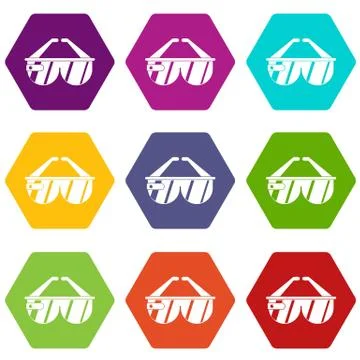 Game headset icon set color hexahedron イラスト素材