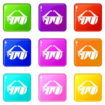 Game headset icons 9 set イラスト素材