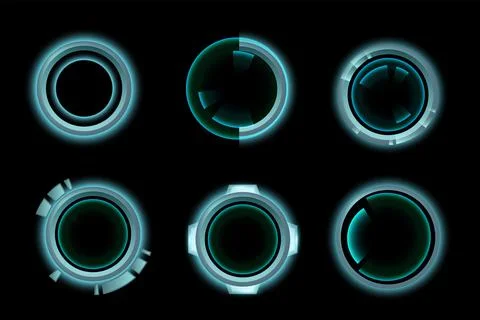 Game HUD focus set, vector UI circle sci-fi frame, round blue digital target Stock Illustration