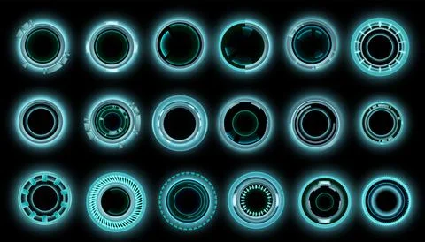 Game HUD focus set, vector UI circle sci-fi round blue digital target Stock Illustration