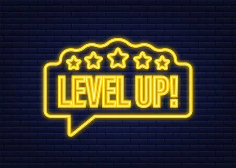 Game icon bonus. level up icon, new level logo. Neon icon. Vector illustration. Stock Illustration