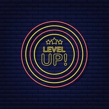 Game icon bonus. level up icon, new level logo. Neon icon. Vector illustration. Stock Illustration