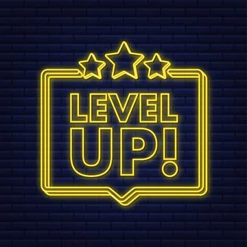 Game icon bonus. level up icon, new level logo. Neon icon. Vector illustration. Stock Illustration