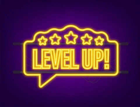 Game icon bonus. level up icon, new level logo. Neon icon. Vector illustration Stock Illustration