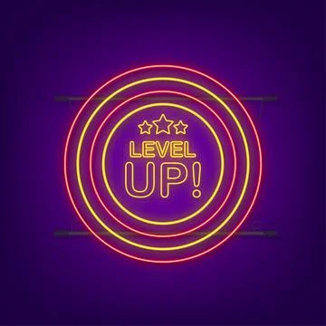 Game icon bonus. level up icon, new level logo. Neon icon. Vector illustration Stock Illustration