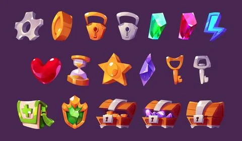 Game icon kit - cartoon vector gui assets set. Stock Illustration