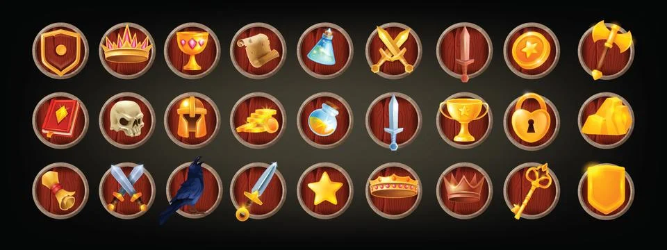 Game icon vector set, vector UI dungeon and dragon RPG badge kit イラスト素材