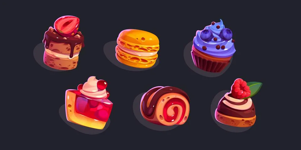 Game icons cakes, sweets and desserts and pastry Stock Illustration