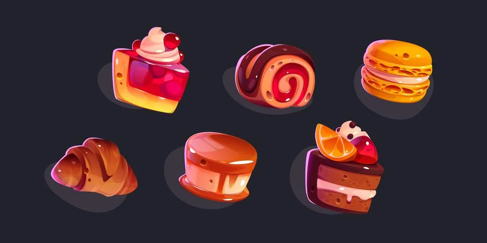 Game icons cakes, sweets and desserts and pastry Stock Illustration