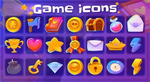 Game icons set. Graphical user interface elements for video game. UI signs with イラスト素材