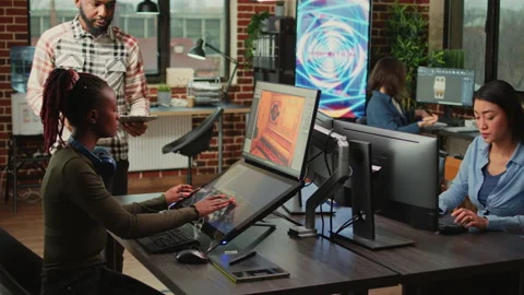 Game industry developers working on artistic development design 스톡 동영상 229818460