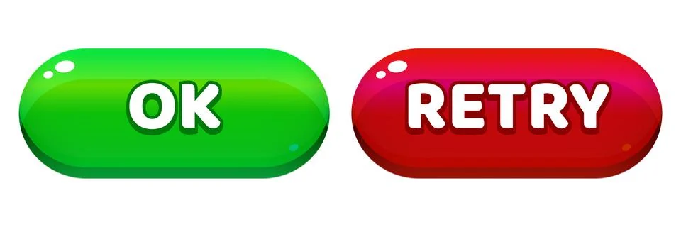Game Interface Buttons. Green OK and Red Retry Icons for Mobile App UI Stock Illustration