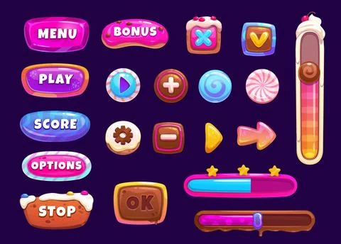 Game interface candy, cookie buttons and window Illustrazione stock